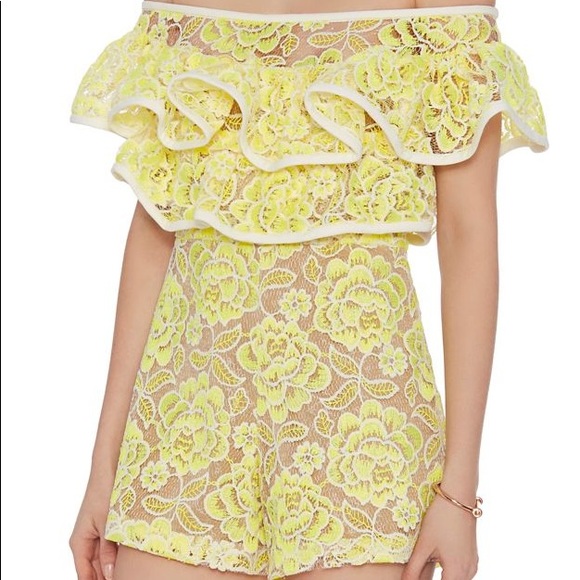 ALEXIS | Off Shoulder Ruffle Lace Romper | XS - Picture 3 of 6